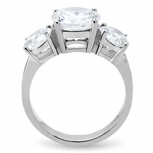 Stainless Steel CZ Triple Round Three Stone Ring view 4
