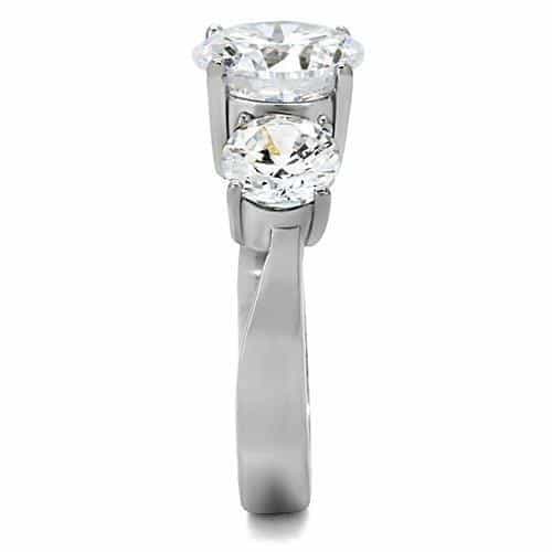 Stainless Steel CZ Triple Round Three Stone Ring view 5