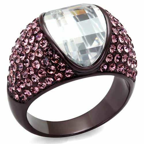 Stainless Steel Dark IP CZ Cushion Pink Pave Dome Ring view 1