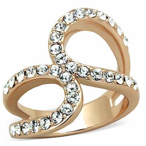 Stainless Steel Rose Gold CZ Crossover Pave Ring view 1