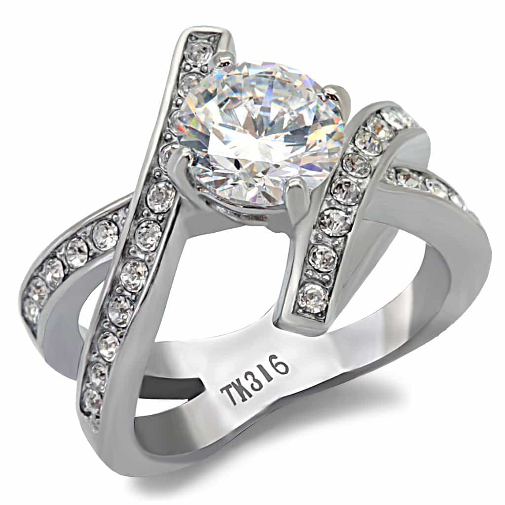 Stainless Steel Round Split Cathedral Ring view 1