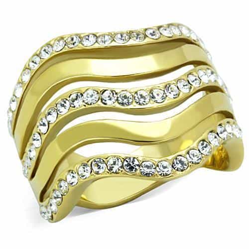 Stainless Steel CZ Wave Triple Row Ring | The Stainless Jewelry view 1