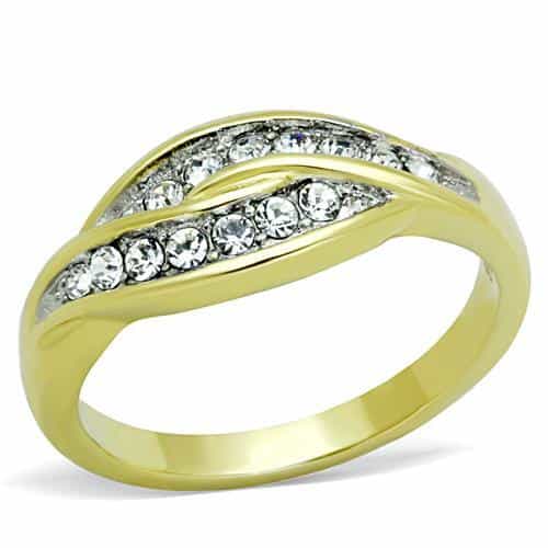 Stainless Steel Gold CZ Pave Double Row Dome Ring view 1