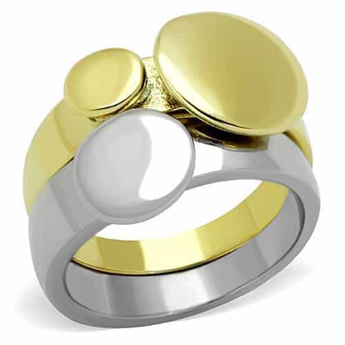 Stainless Steel Gold IP Two-Tone Disc Ring view 1