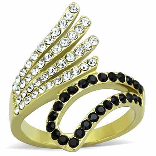 Stainless Steel Black Clear CZ Pave Wing Bypass Ring view 5