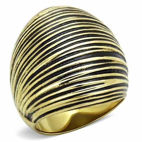 Stainless Steel Gold Antiqued Woodgrain Textured Dome Ring view 5