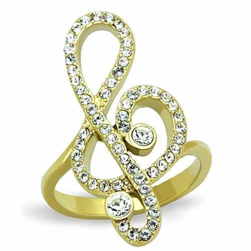 Stainless Steel Gold CZ Pave Treble Clef Music Note Ring view 1