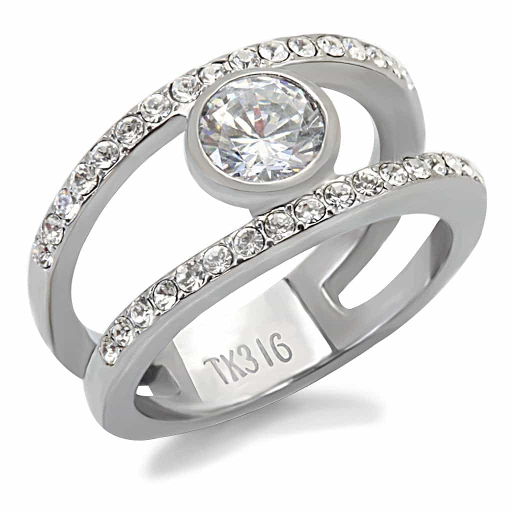 Stainless Steel CZ Round Bezel Pave Eternity Stackable Ring view 6