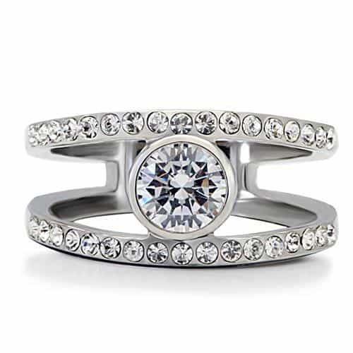 Stainless Steel CZ Round Bezel Pave Eternity Stackable Ring view 8