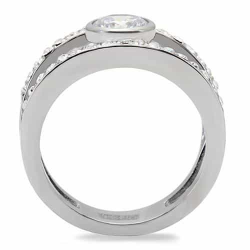 Stainless Steel CZ Round Bezel Pave Eternity Stackable Ring view 4