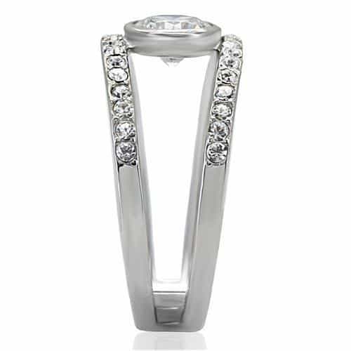 Stainless Steel CZ Round Bezel Pave Eternity Stackable Ring view 10