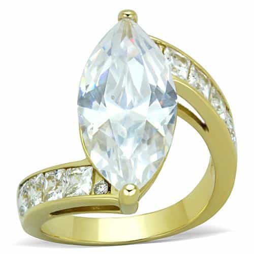 Stainless Steel Gold CZ Marquise Pave Channel Wide Ring view 5