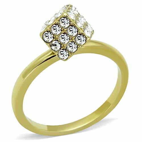 Stainless Steel Gold CZ Pave Diamond Square Cluster Ring view 1