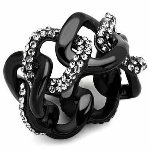 Stainless Steel Black IP Chain Link CZ Crossover Ring view 1