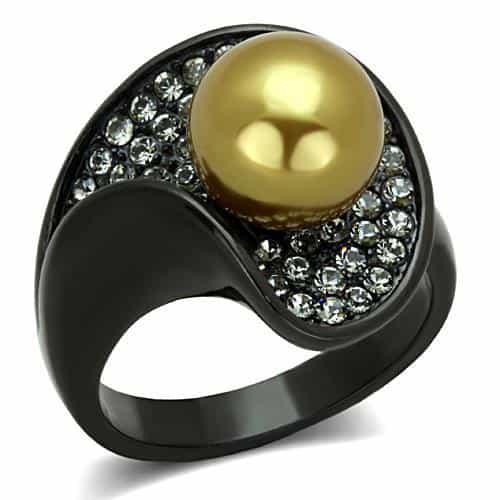 Stainless Steel Pearl Sphere Dome Ring Champagne view 5