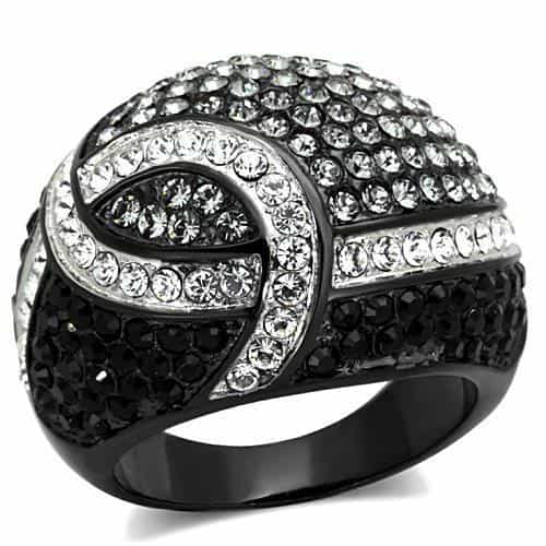 Stainless Steel Black Clear CZ Pave Swirl Dome Ring view 5