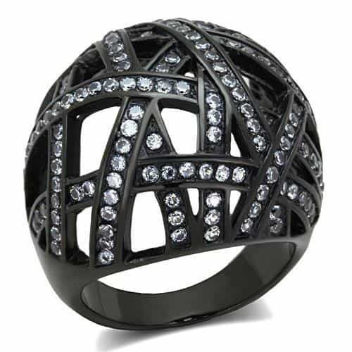 Stainless Steel Dark CZ Pave Lattice Cage Dome Ring view 5