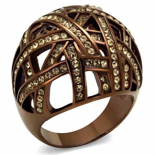 Stainless Steel Brown IP CZ Pave Lattice Cage Dome Ring view 1