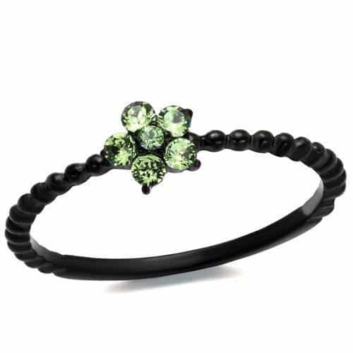 Stainless Steel Black IP Green Crystal Flower Beaded Band Ring view 5