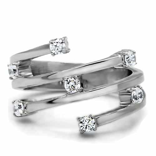 Stainless Steel CZ Double Band Open Tip Ring view 3