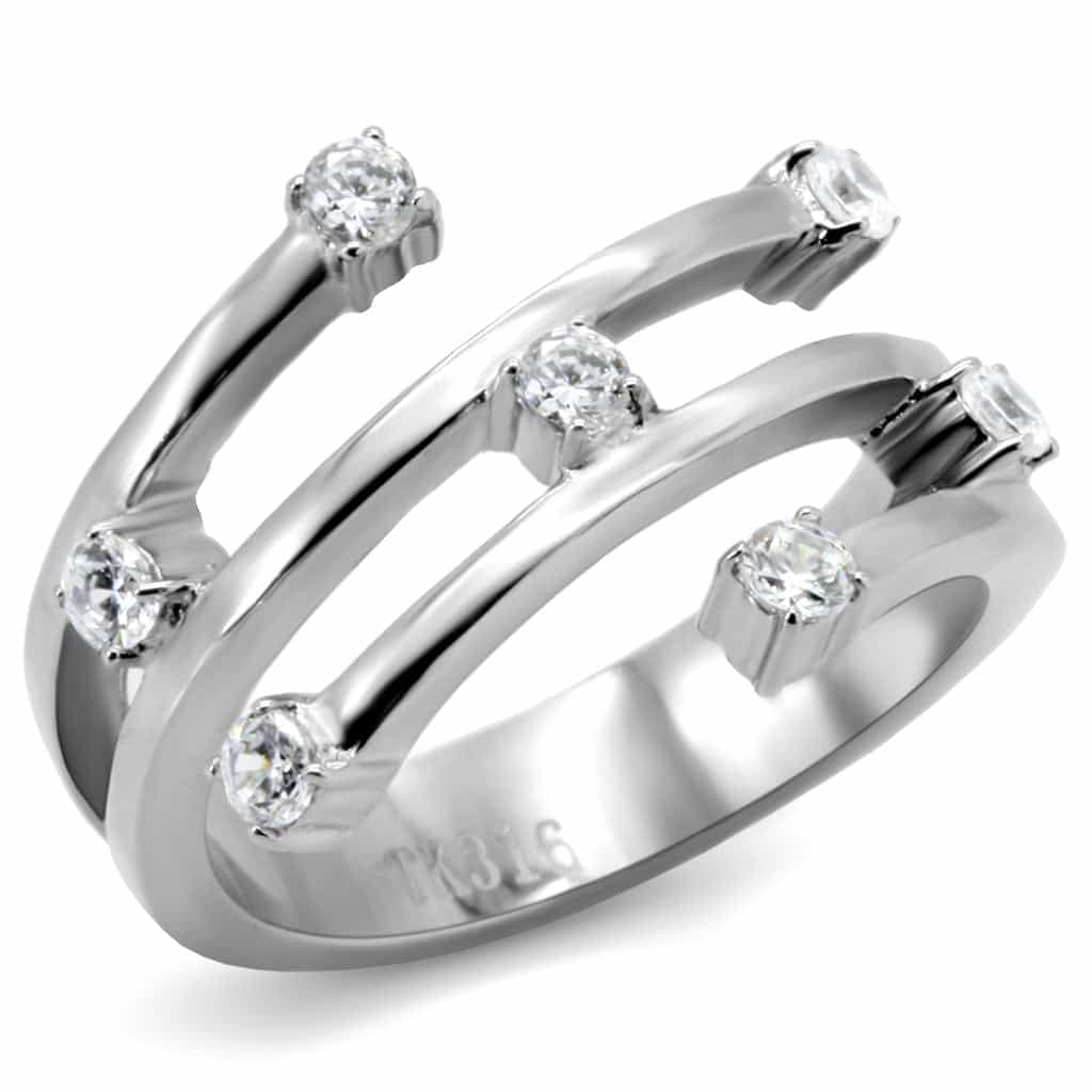 Stainless Steel CZ Double Band Open Tip Ring view 10