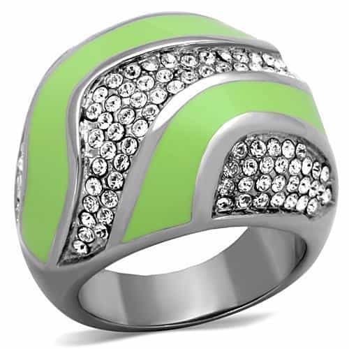 Stainless Steel Green Enamel CZ Pave Wave Dome Ring view 5