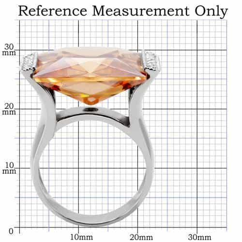 Stainless Steel Champagne Emerald Cut Crystal CZ Accent Ring view 2