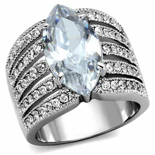 Stainless Steel CZ Marquise Multi Row Channel Wide Ring view 1