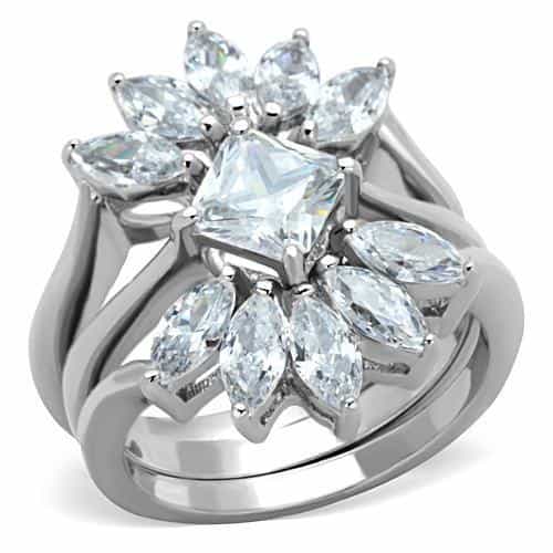Stainless Steel CZ Marquise Starburst Ring view 5