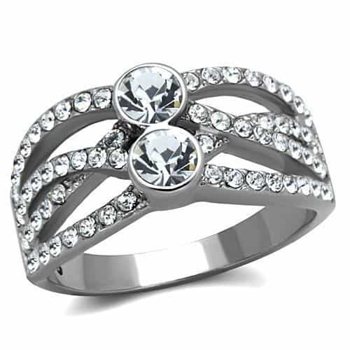 Stainless Steel CZ Round Bezel Pave Multi Band Split Ring view 5