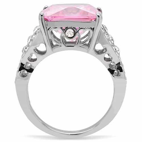 Stainless Steel Pink Princess Crystal CZ Vintage Cocktail Ring view 9