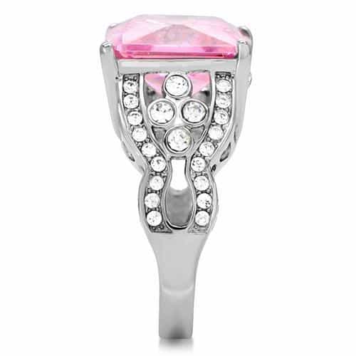 Stainless Steel Rose CZ Halo Engagement Ring view 5