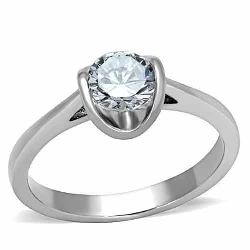 Stainless Steel CZ Round Horseshoe Pave Setting Ring view 1