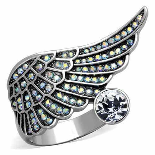 Stainless Steel AB Crystal Pave Angel Wing Ring view 5