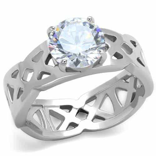 Stainless Steel CZ Round Celtic Lattice Cutout Wide Ring view 1