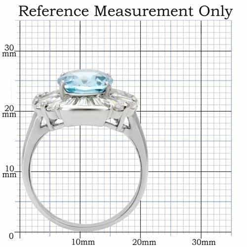 Stainless Steel Aqua Blue Oval Crystal CZ Starburst Halo Ring view 7