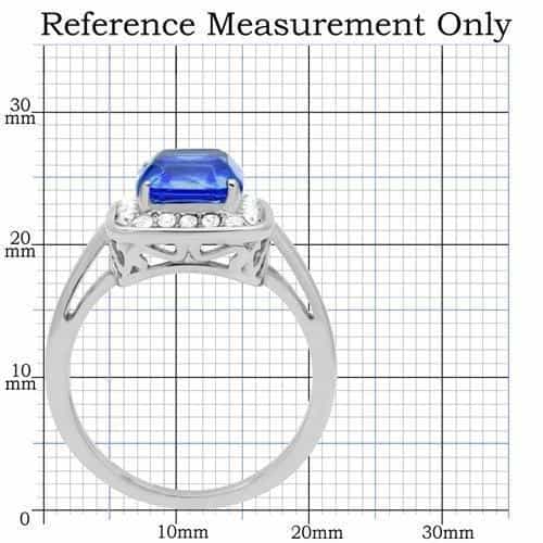 Stainless Steel Blue Sapphire Emerald Cut CZ Halo Ring view 10