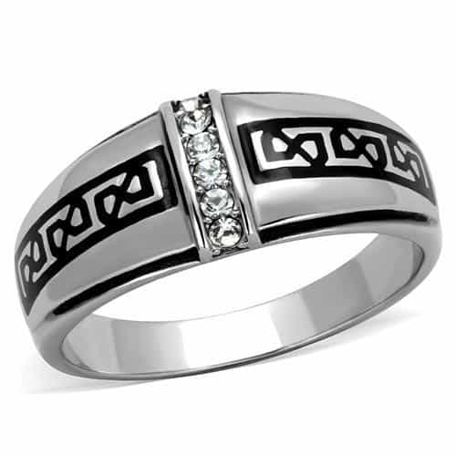 Stainless Steel Greek Key Meander Band Ring view 5