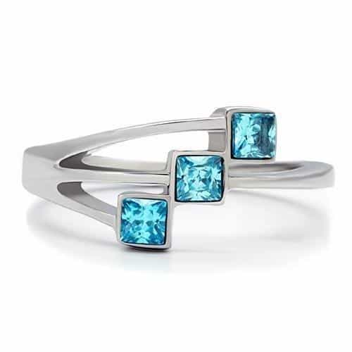 Stainless Steel Aqua Blue Double Square Crystal Open Ring view 9