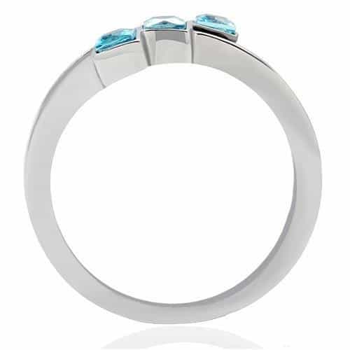 Stainless Steel Aqua Blue Double Square Crystal Open Ring view 10