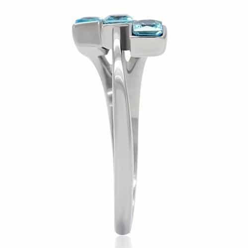 Stainless Steel Aqua Blue Double Square Crystal Open Ring view 11