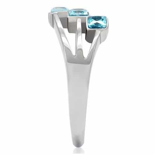 Stainless Steel Aqua Blue Double Square Crystal Open Ring view 6