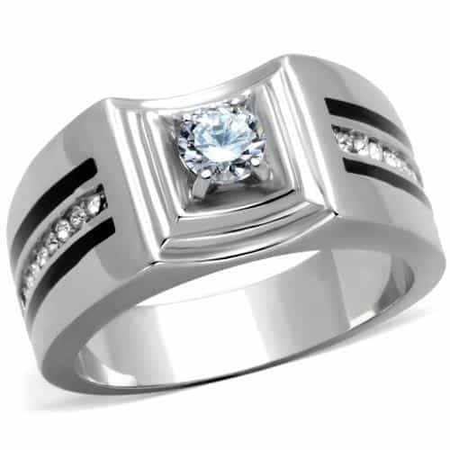 Stainless Steel CZ Square Bezel Signet Ring view 1
