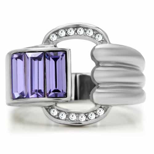 Stainless Steel Purple Baguette Cluster Cable Twist Ring view 10