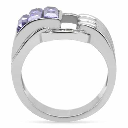 Stainless Steel Purple Baguette Cluster Cable Twist Ring view 11
