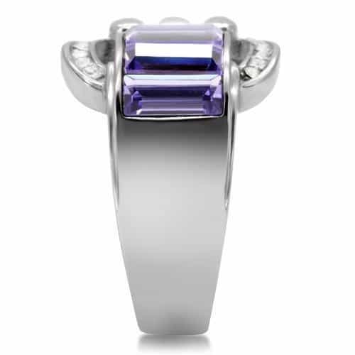 Stainless Steel Purple Baguette Cluster Cable Twist Ring view 13