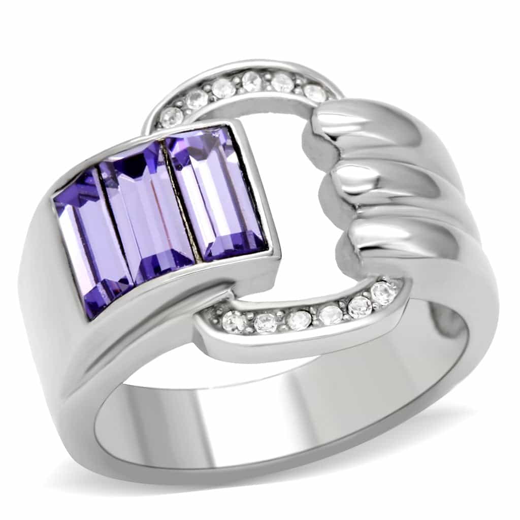 Stainless Steel Purple Baguette Cluster Cable Twist Ring view 1