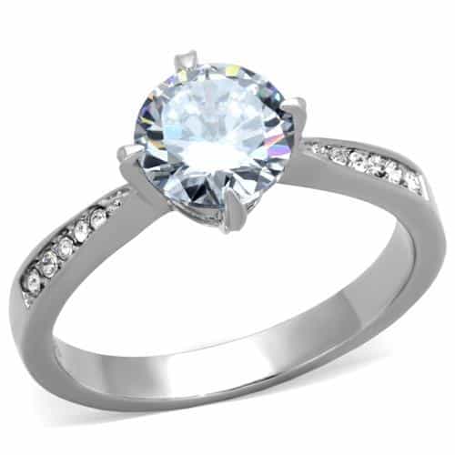 Stainless Steel CZ Large Round Solitaire Pave Channel Ring view 1