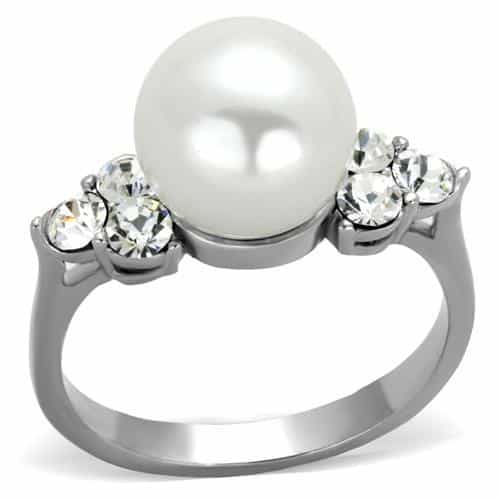 Stainless Steel White Pearl CZ Side Accent Ring view 1