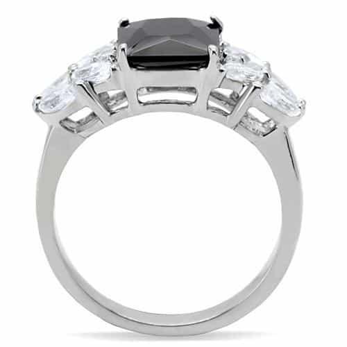 Stainless Steel Black Emerald Cut Clear Marquise Three Stone Ring view 4